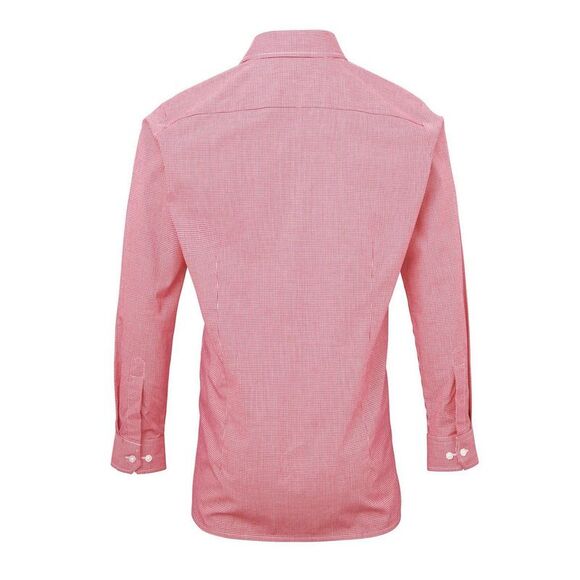 Premier Mens Gingham Long-Sleeved Shirt / Red/White - Picture 2 of 3